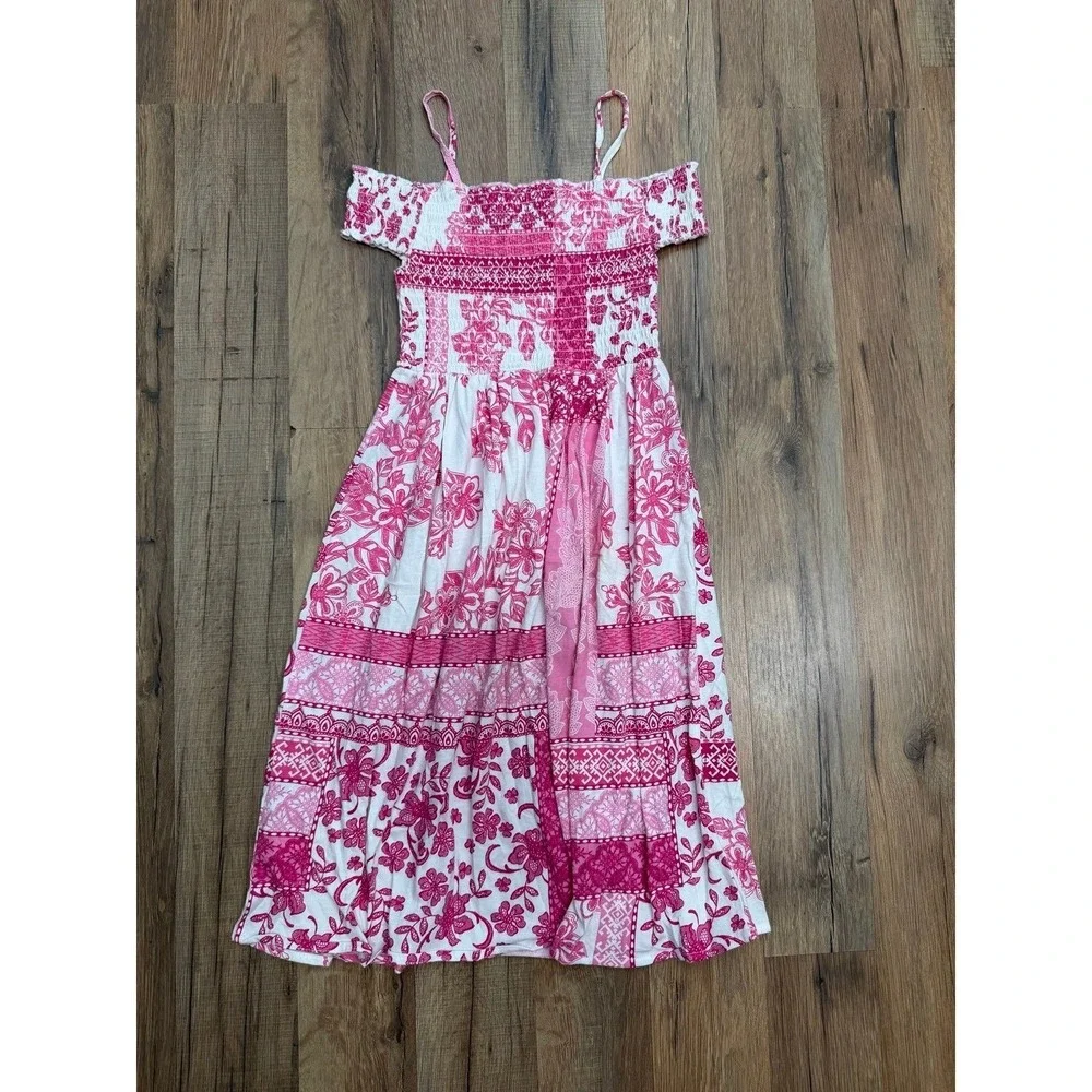 Girls Place Pink Floral Smocked Dress Off Shoulder Size 5/6 Summer - Picture 4 of 8